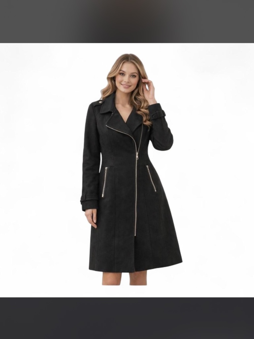 Black Rivet Black A-Line Moto Trench Coat